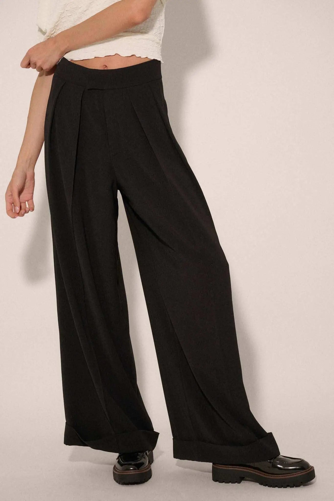 Hit Your Stride Pleat-Front Cuffed Wide-Leg Pants