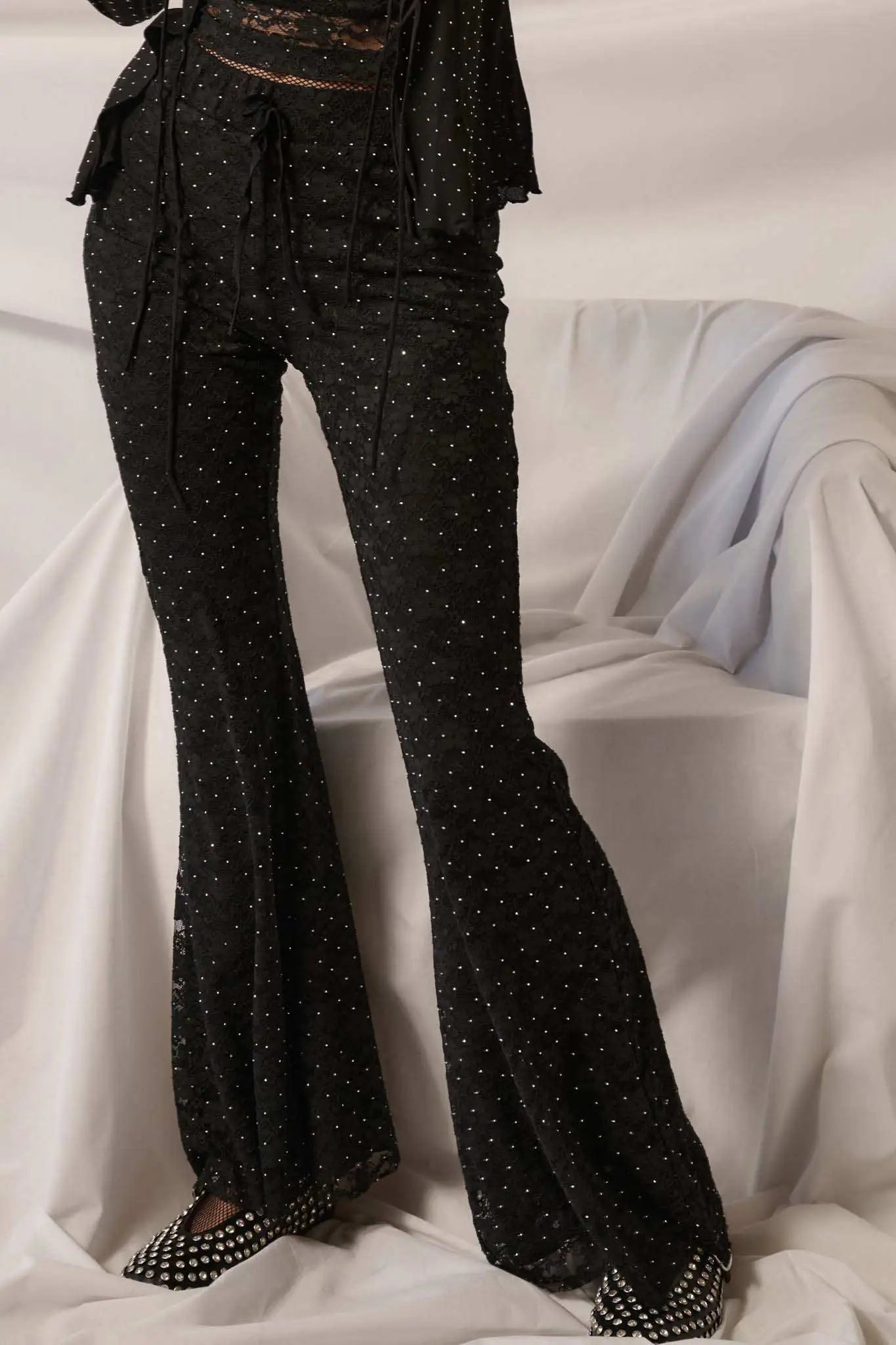 Rising Star Studded Floral Lace Flare Pants