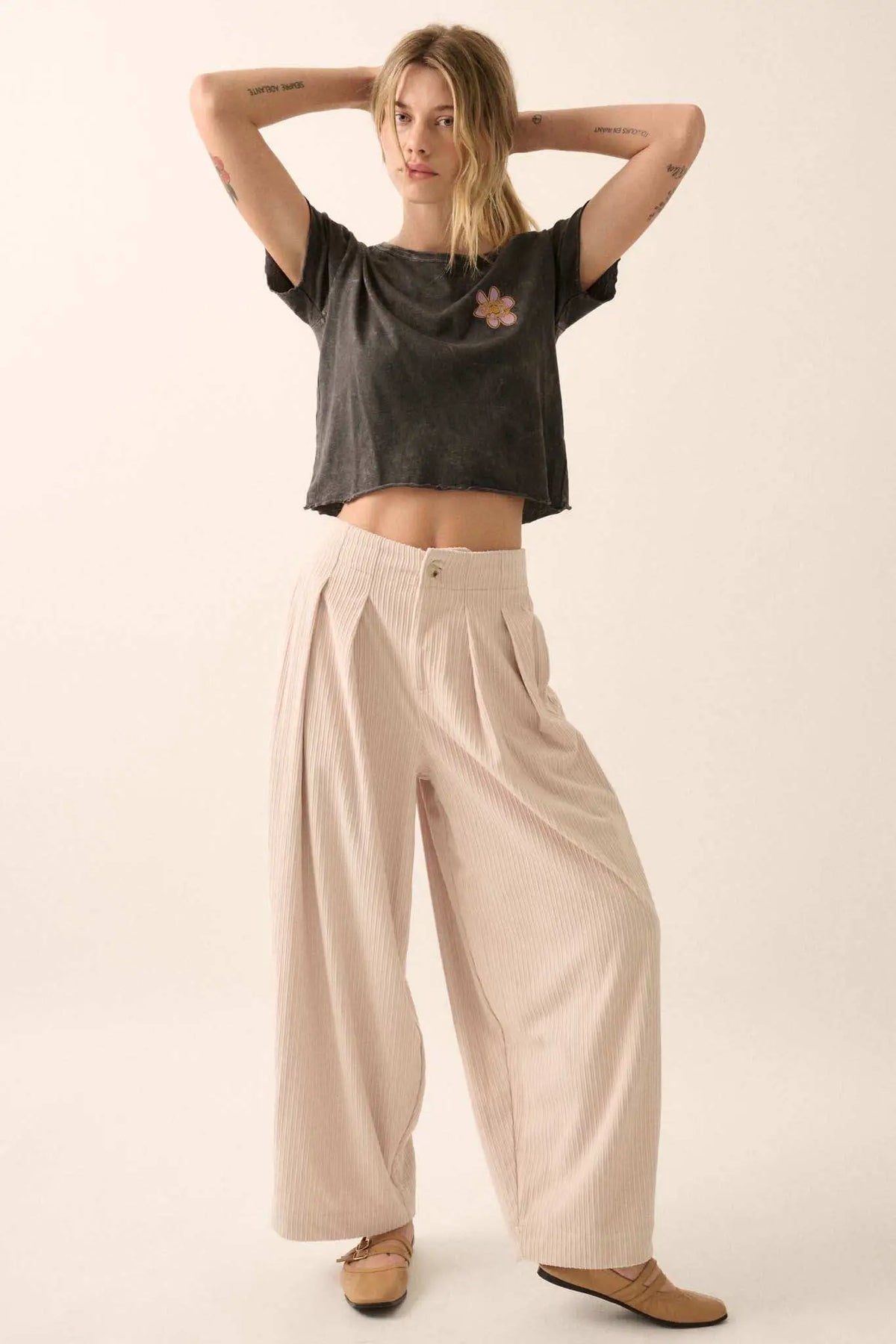 Into the Groove Pleated Wide-Leg Corduroy Pants