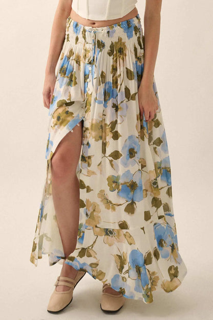 New Growth Floral Crepe Button-Front Maxi Skirt