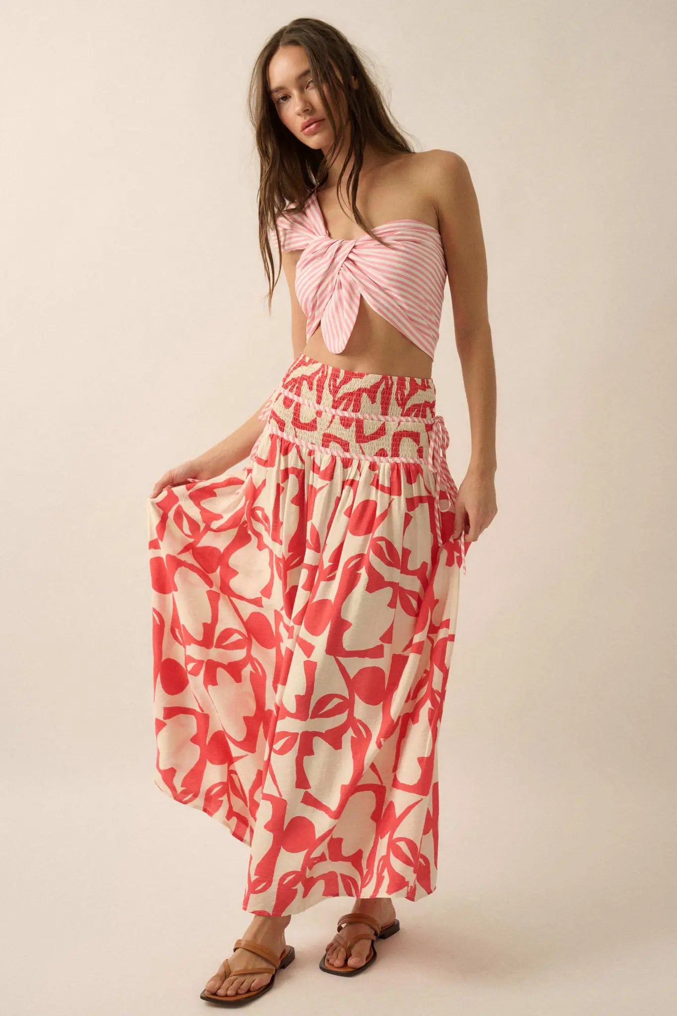 Pop Petals Abstract Floral Drop-Waist Maxi Skirt