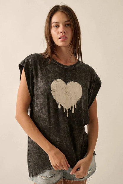 Melting Heart Vintage-Wash Cap-Sleeve Graphic Tee