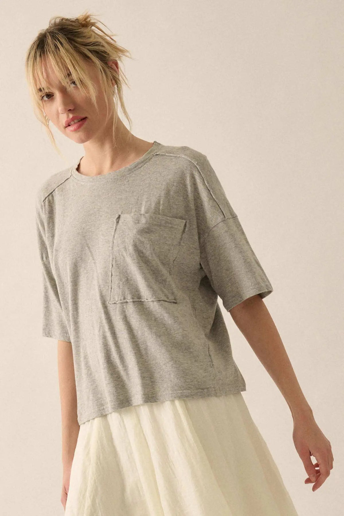 Easy Fit Raw-Edge Loose-Fit Pocket Tee