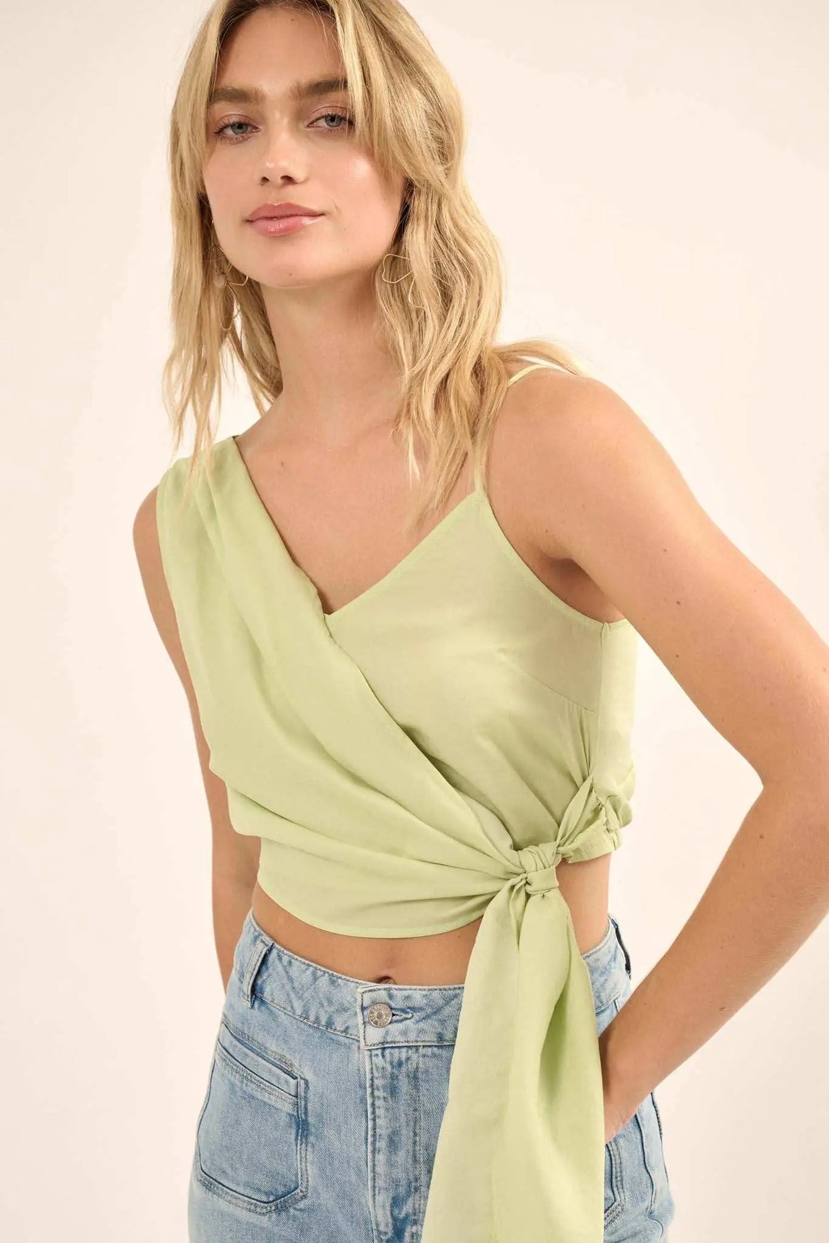 All Wrapped Up Asymmetrical Cropped Satin Wrap Top