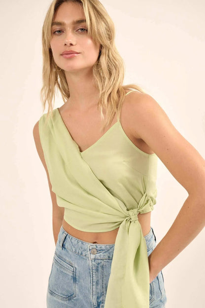All Wrapped Up Asymmetrical Cropped Satin Wrap Top