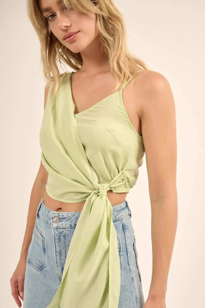 All Wrapped Up Asymmetrical Cropped Satin Wrap Top