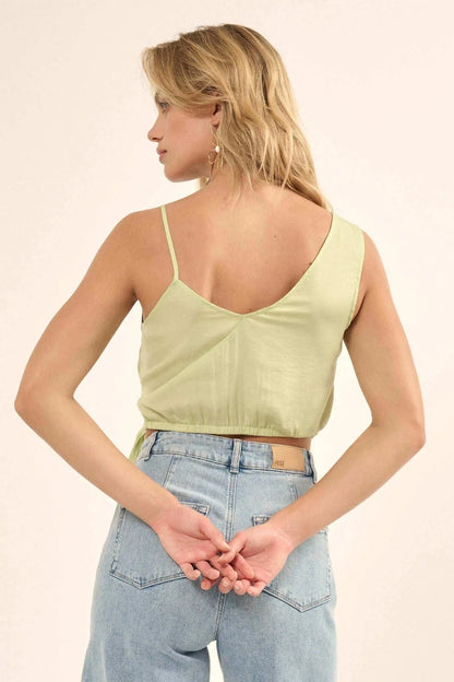 All Wrapped Up Asymmetrical Cropped Satin Wrap Top