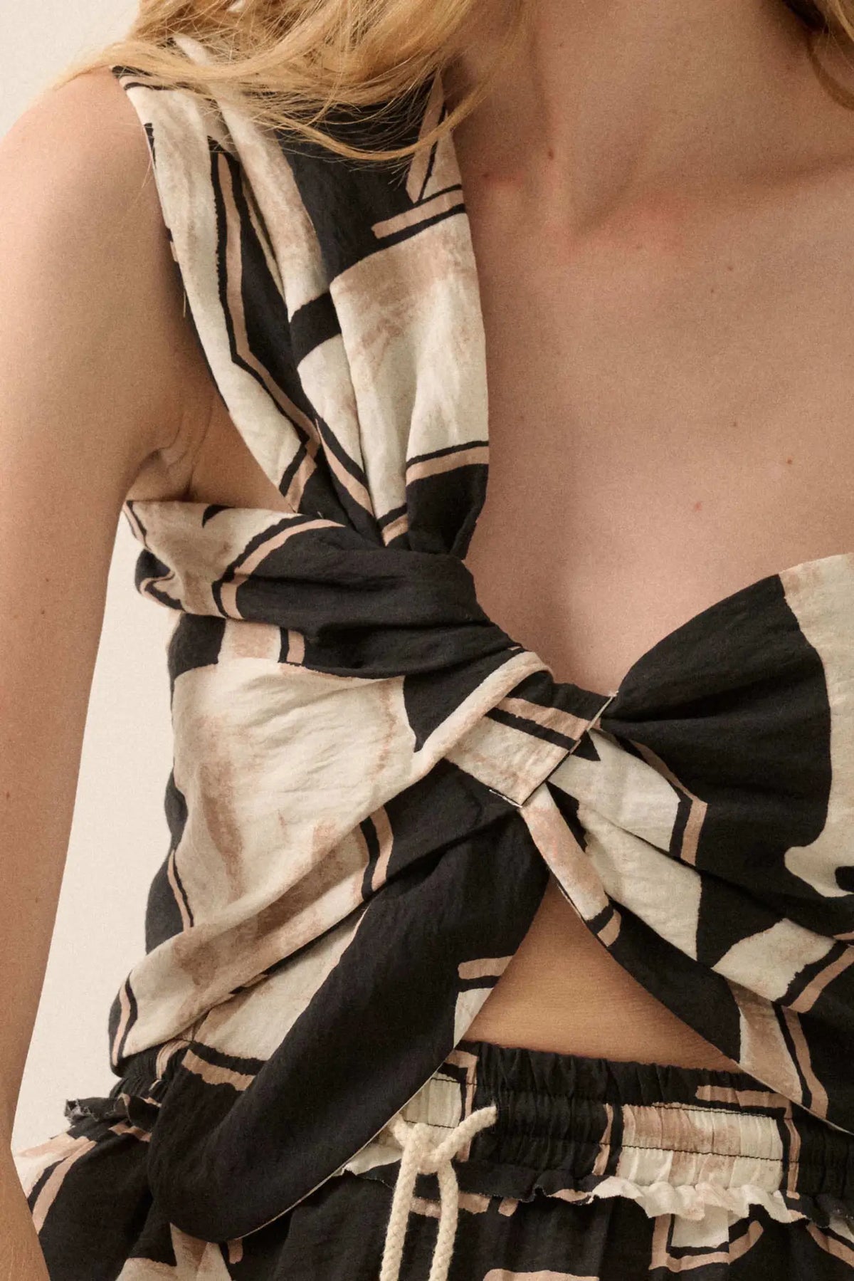 Lost City Abstract-Print One-Shoulder Bandeau Top