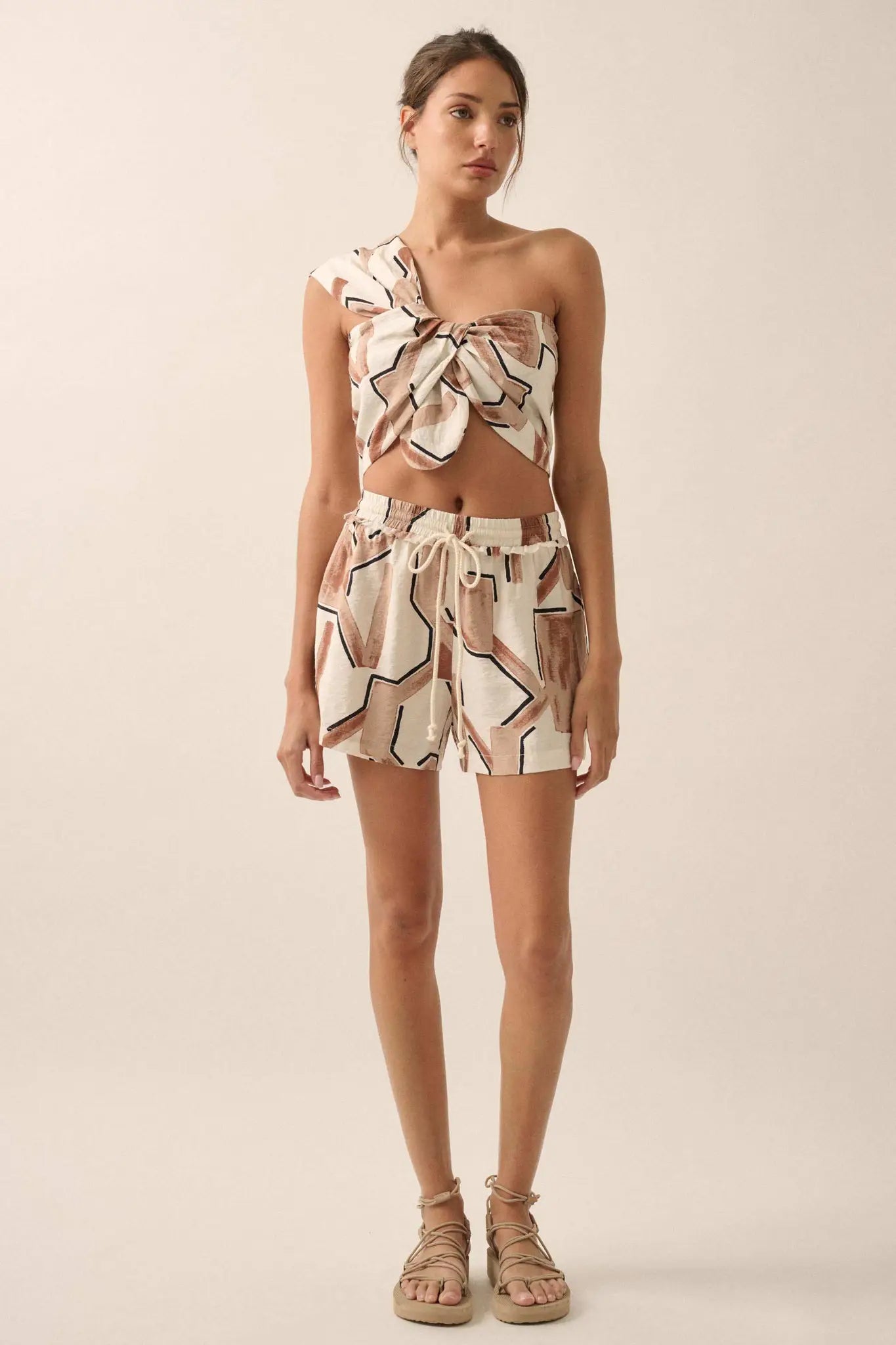 Lost City Abstract-Print One-Shoulder Bandeau Top