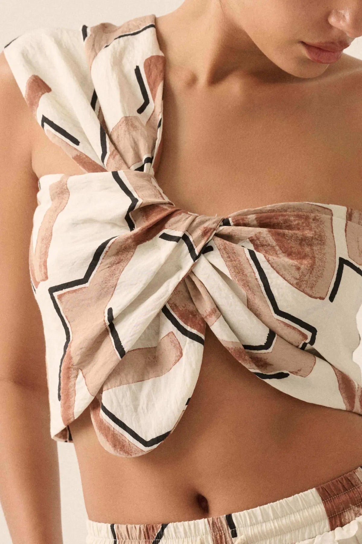 Lost City Abstract-Print One-Shoulder Bandeau Top