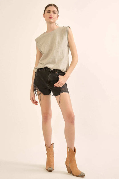 Easy Fit Vintage-Wash Slub Cotton Sleeveless Tee