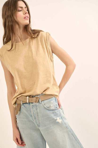 Easy Fit Vintage-Wash Slub Cotton Sleeveless Tee