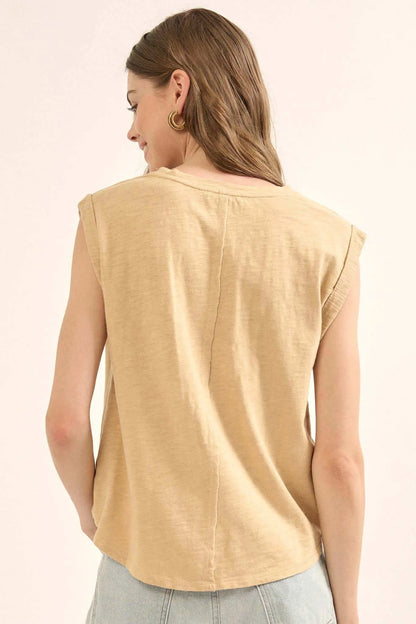 Easy Fit Vintage-Wash Slub Cotton Sleeveless Tee