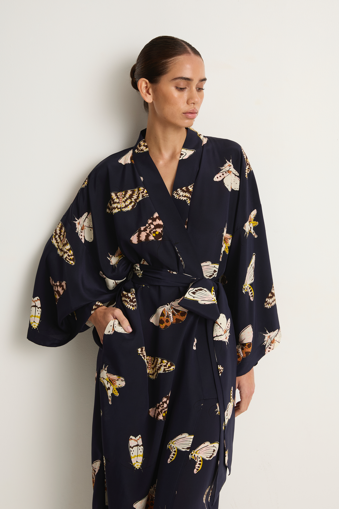 Olivia Von Halle Amaya Robe - Notte Navy Moth