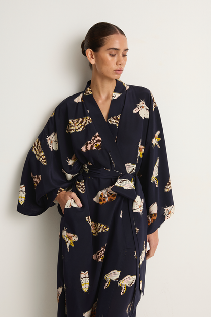 Olivia Von Halle Amaya Robe - Notte Navy Moth