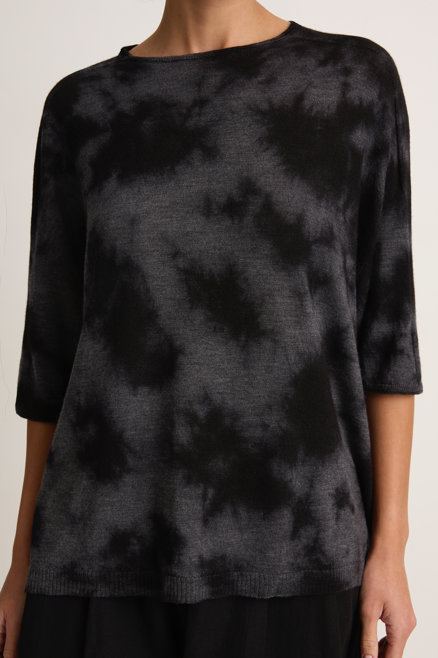 Pas De Calais Alashan Cashmere Uneven Dye Boat Neck Pullover - Charcoal