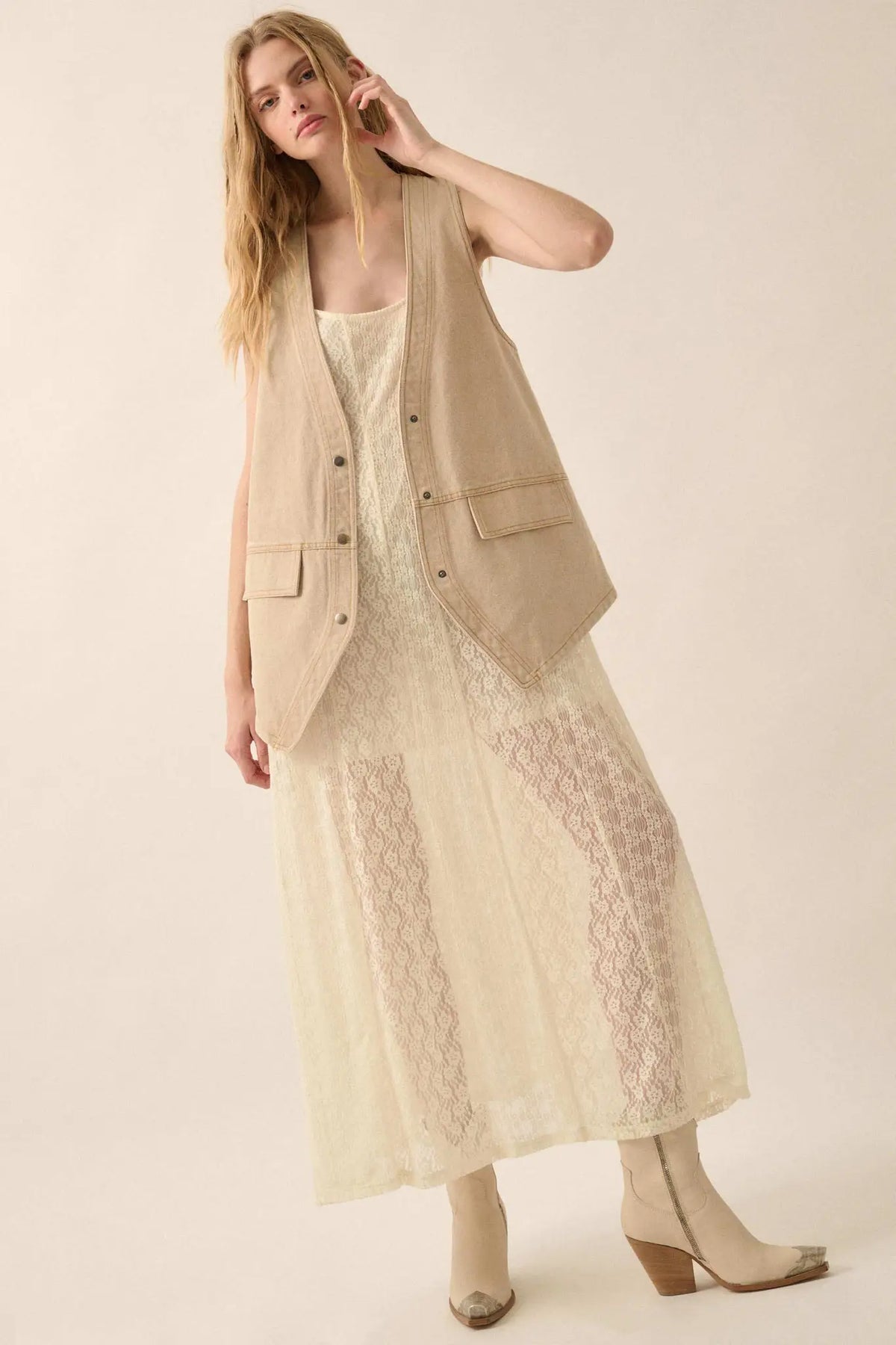 Heaven Knows Paneled Lace Maxi Slip Dress