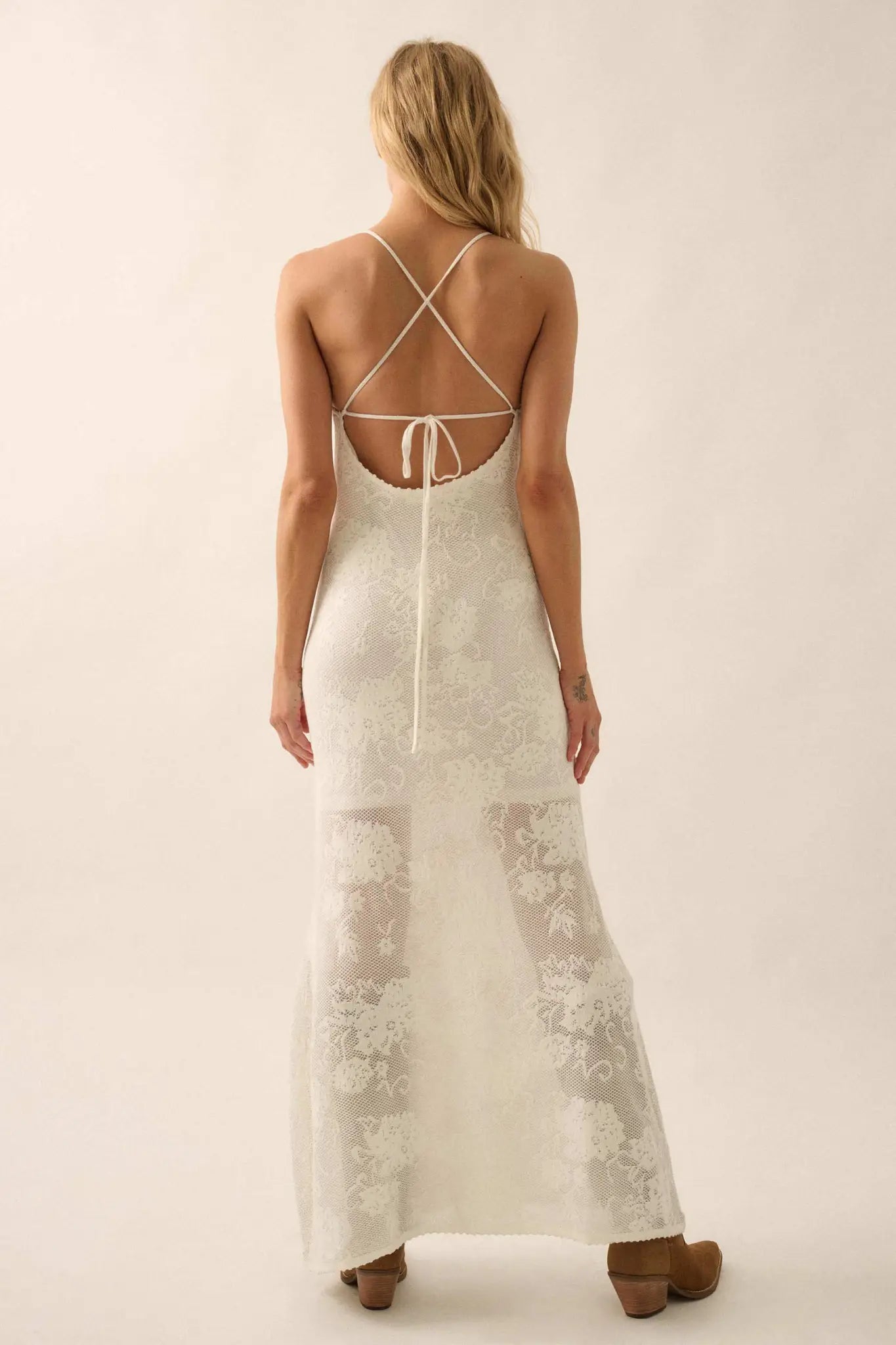 Passionate Petals Floral Lace Halter Maxi Dress