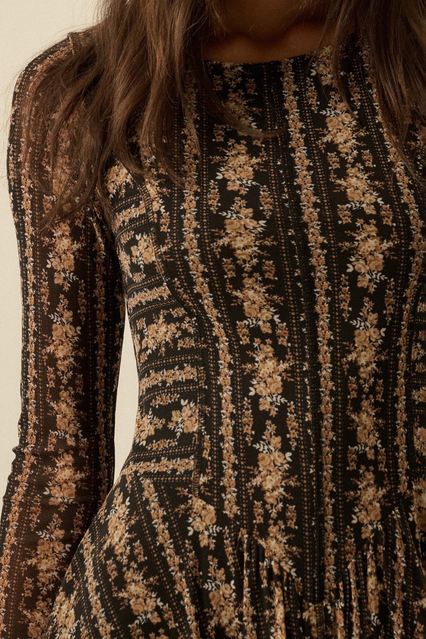 Posh Petals Floral Mesh Drop-Waist Midi Dress