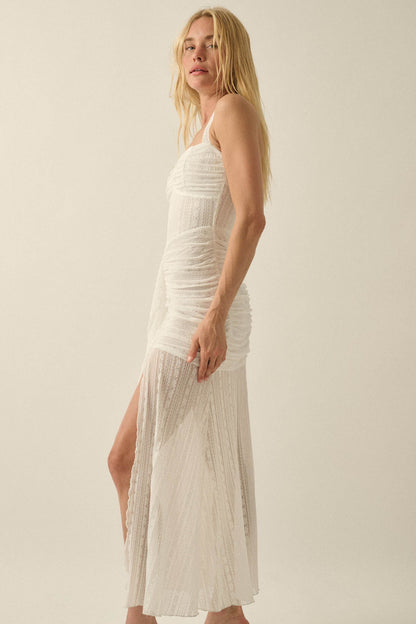 Beyond Beautiful Floral Lace Ruched Halter Maxi Dress