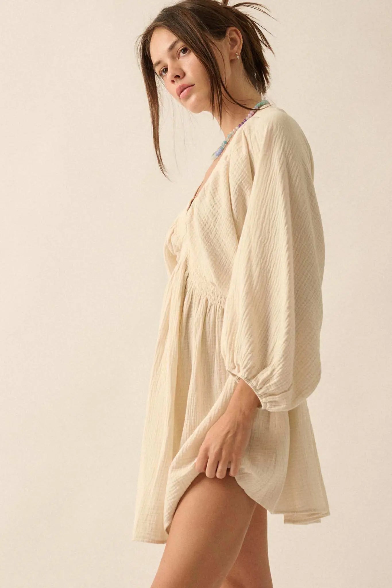 Dawn of Love Crinkle Cotton Kimono Mini Dress