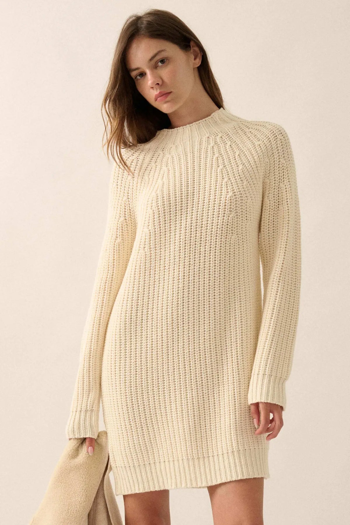 Believe in You Ribbed Knit Mini Sweater Dress