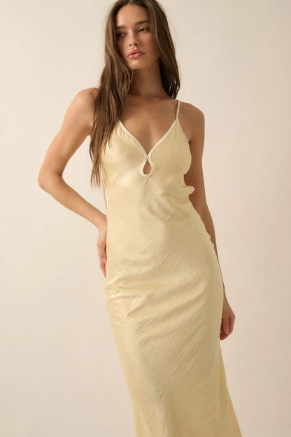 Silken Touch Textured Satin Open-Back Maxi Dress