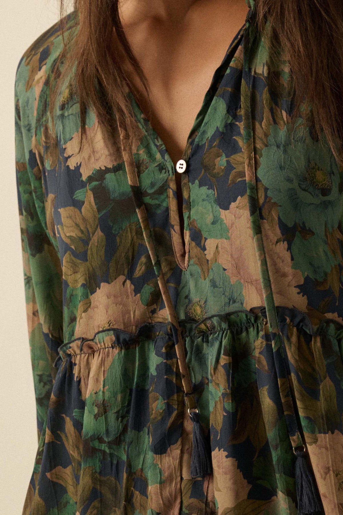 Potpourri Grove Tiered Floral Midi Prairie Dress