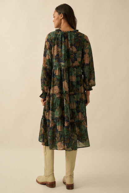 Potpourri Grove Tiered Floral Midi Prairie Dress