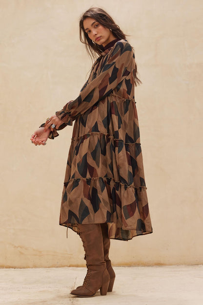 Modern Vintage Abstract-Print Midi Prairie Dress