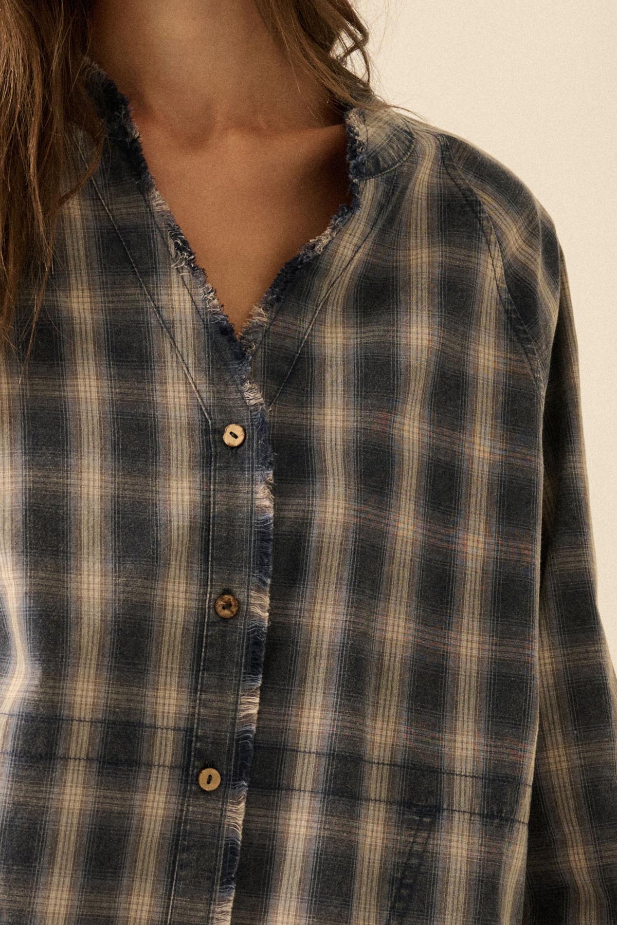 Back Roads Plaid Flannel Raw-Edge Mini Shirt Dress