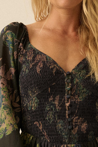 Beautiful Blooms Smocked Floral Maxi Peasant Dress