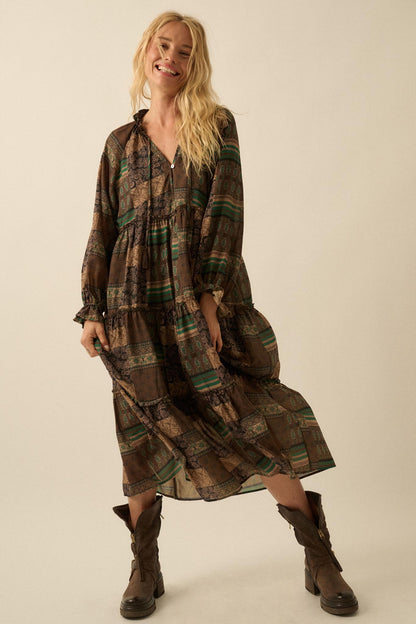 Piece by Piece Patchwork-Print Midi Prairie Dress