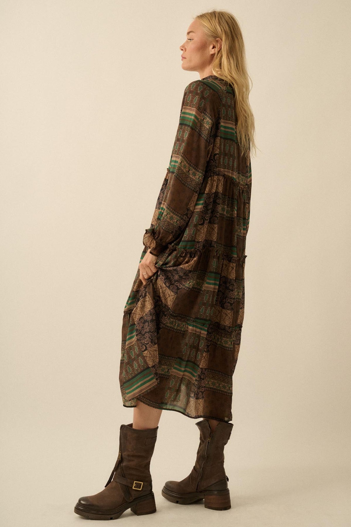 Piece by Piece Patchwork-Print Midi Prairie Dress