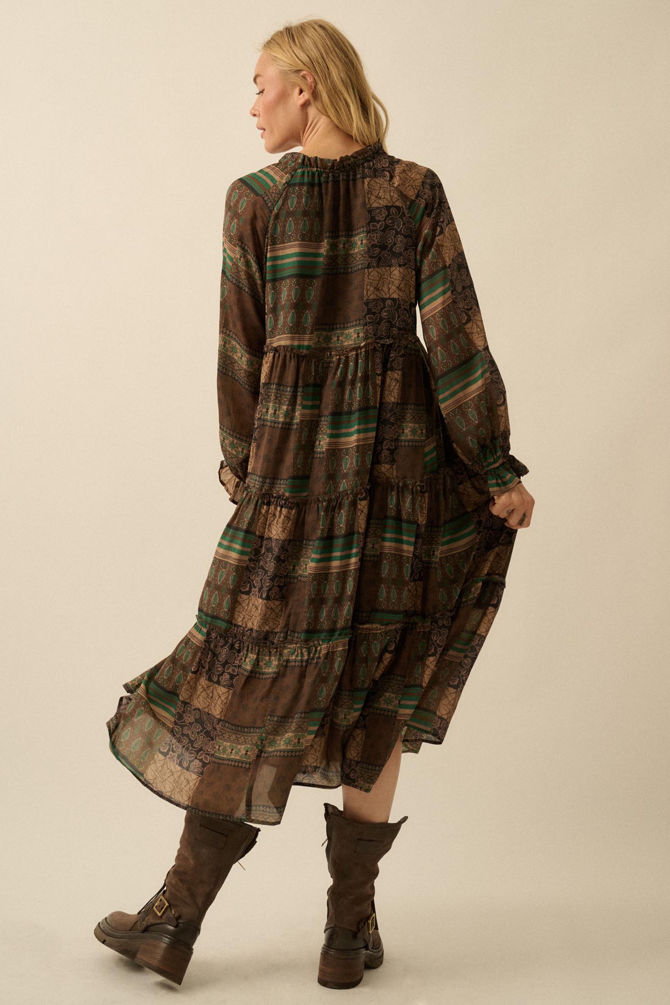 Piece by Piece Patchwork-Print Midi Prairie Dress