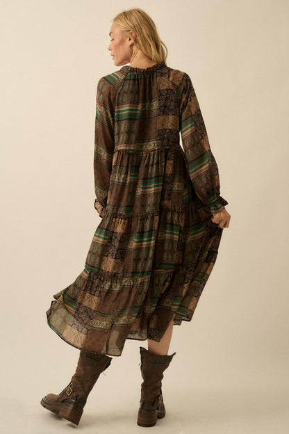 Piece by Piece Patchwork-Print Midi Prairie Dress