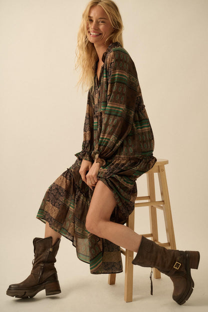 Piece by Piece Patchwork-Print Midi Prairie Dress