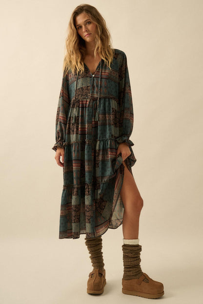 Piece by Piece Patchwork-Print Midi Prairie Dress