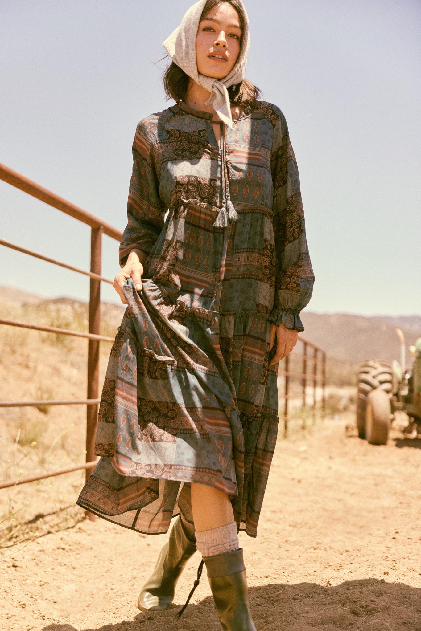 Piece by Piece Patchwork-Print Midi Prairie Dress