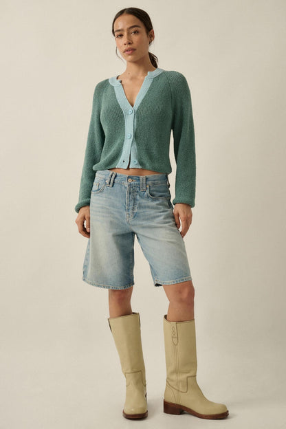 Meant to Be Contrast Knit Cropped Cardigan