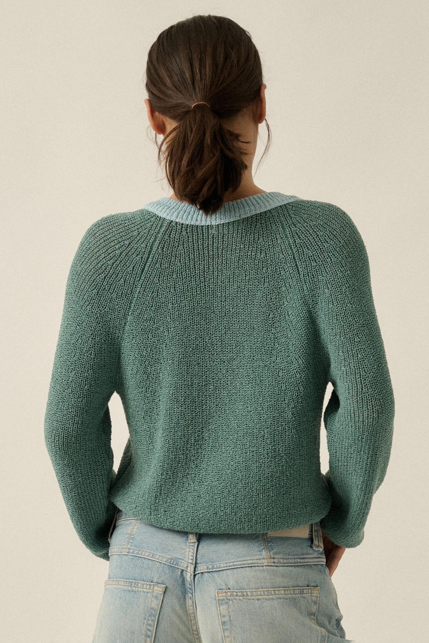 Meant to Be Contrast Knit Cropped Cardigan