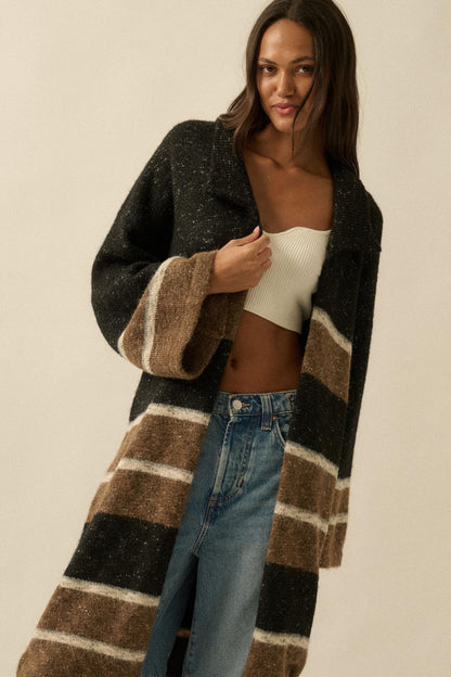Down to Earth Striped Open-Front Duster Cardigan