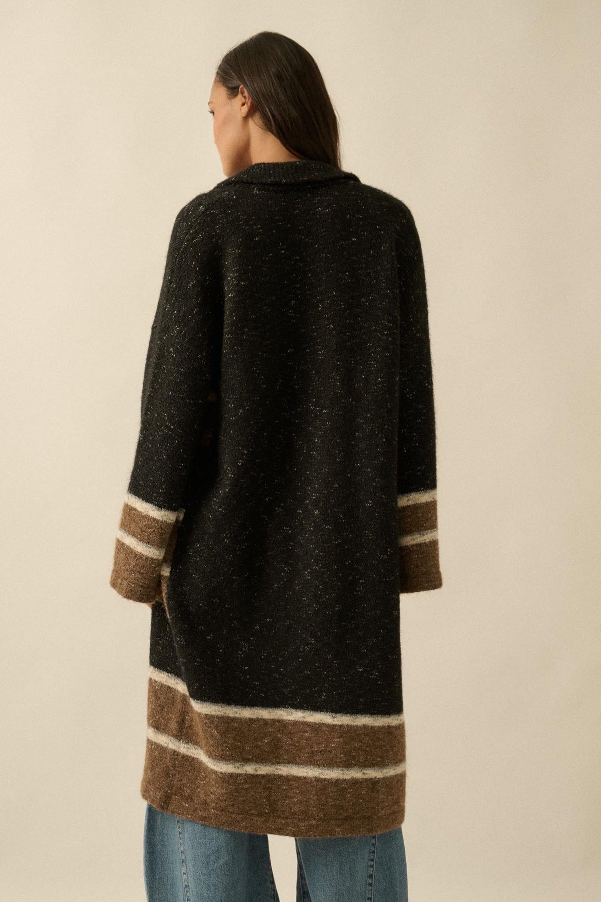 Down to Earth Striped Open-Front Duster Cardigan