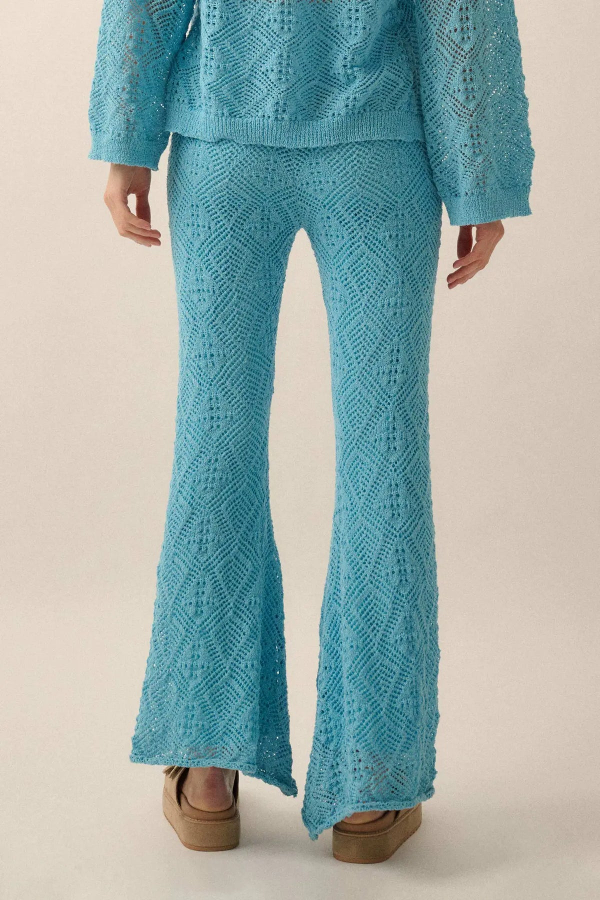 Dancing Diamonds Pointelle Crochet-Knit Pants