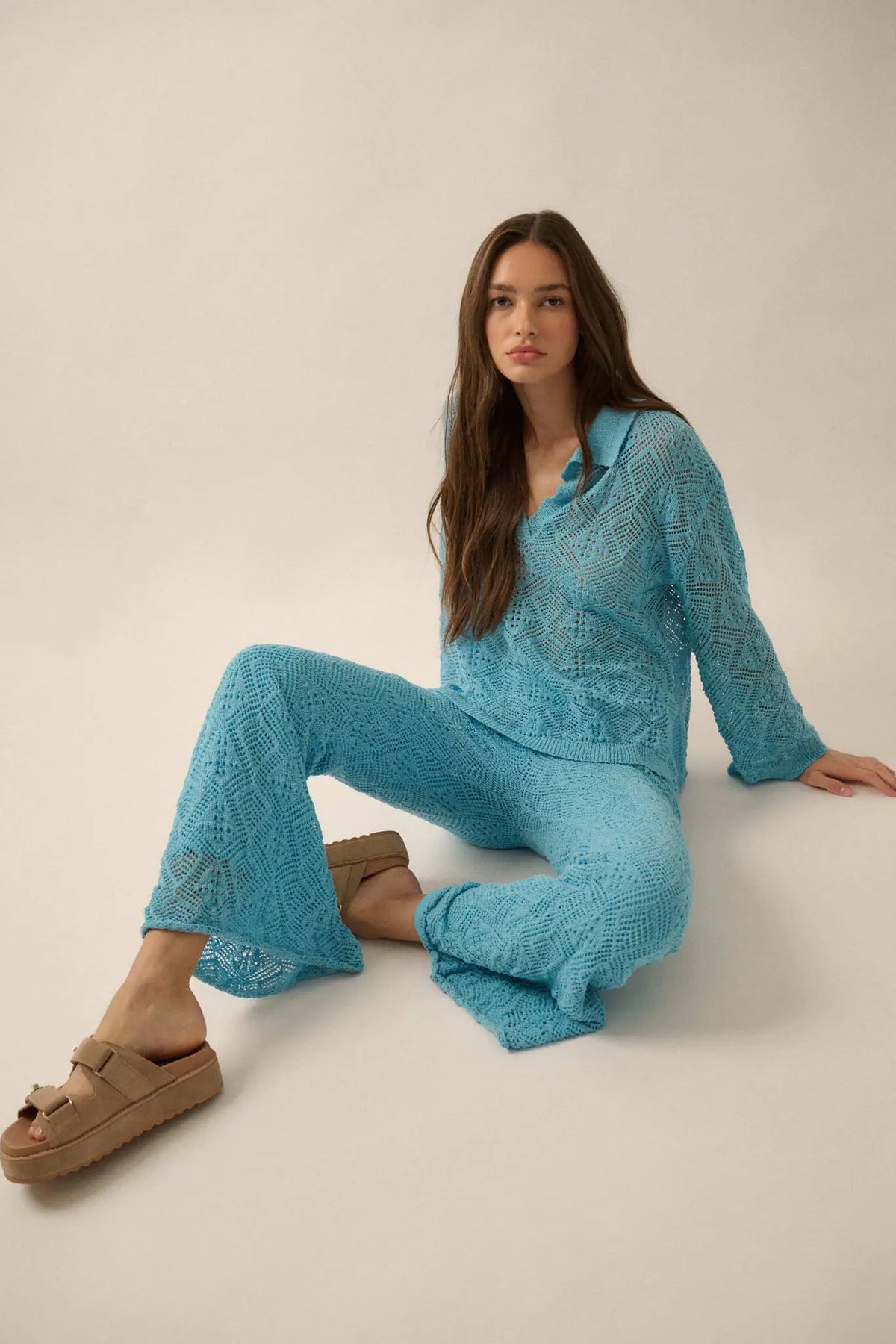 Dancing Diamonds Pointelle Crochet-Knit Pants