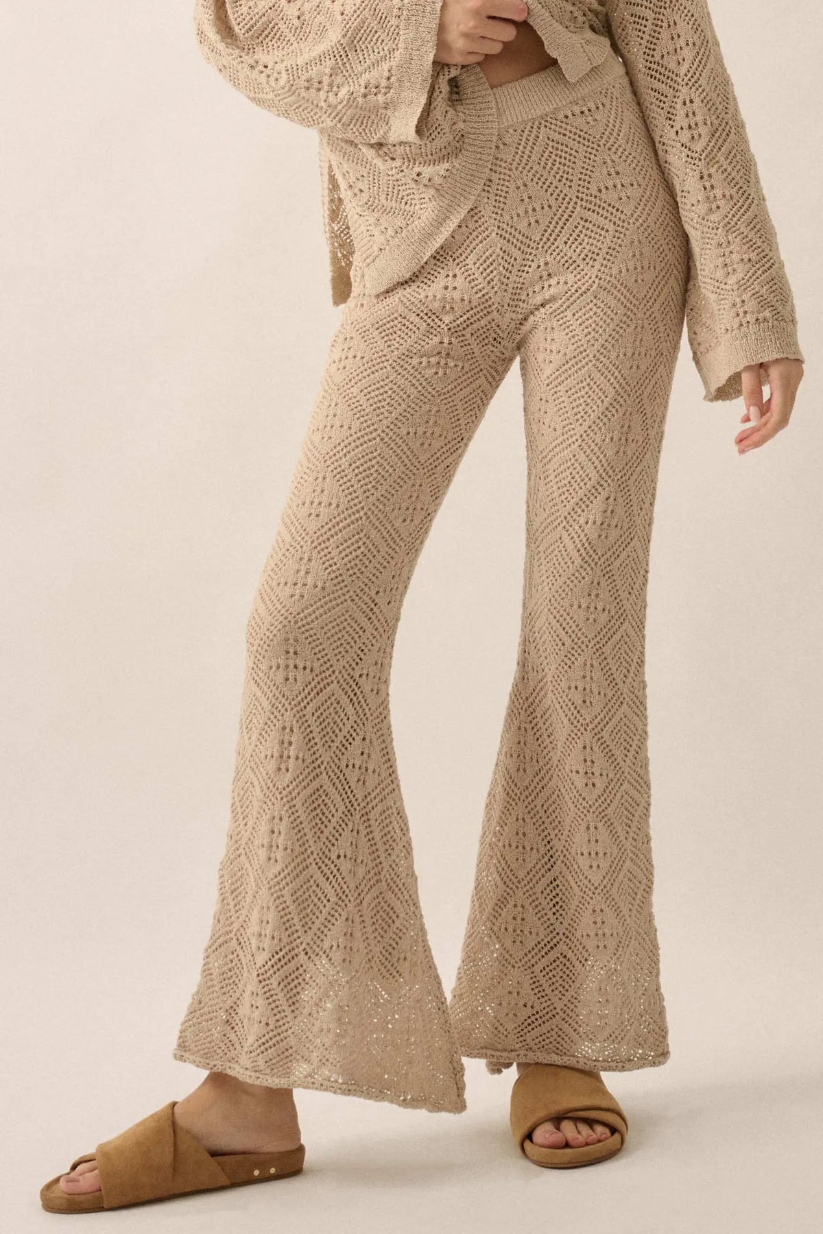 Dancing Diamonds Pointelle Crochet-Knit Pants
