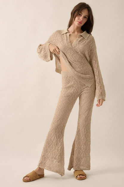Dancing Diamonds Pointelle Crochet-Knit Pants