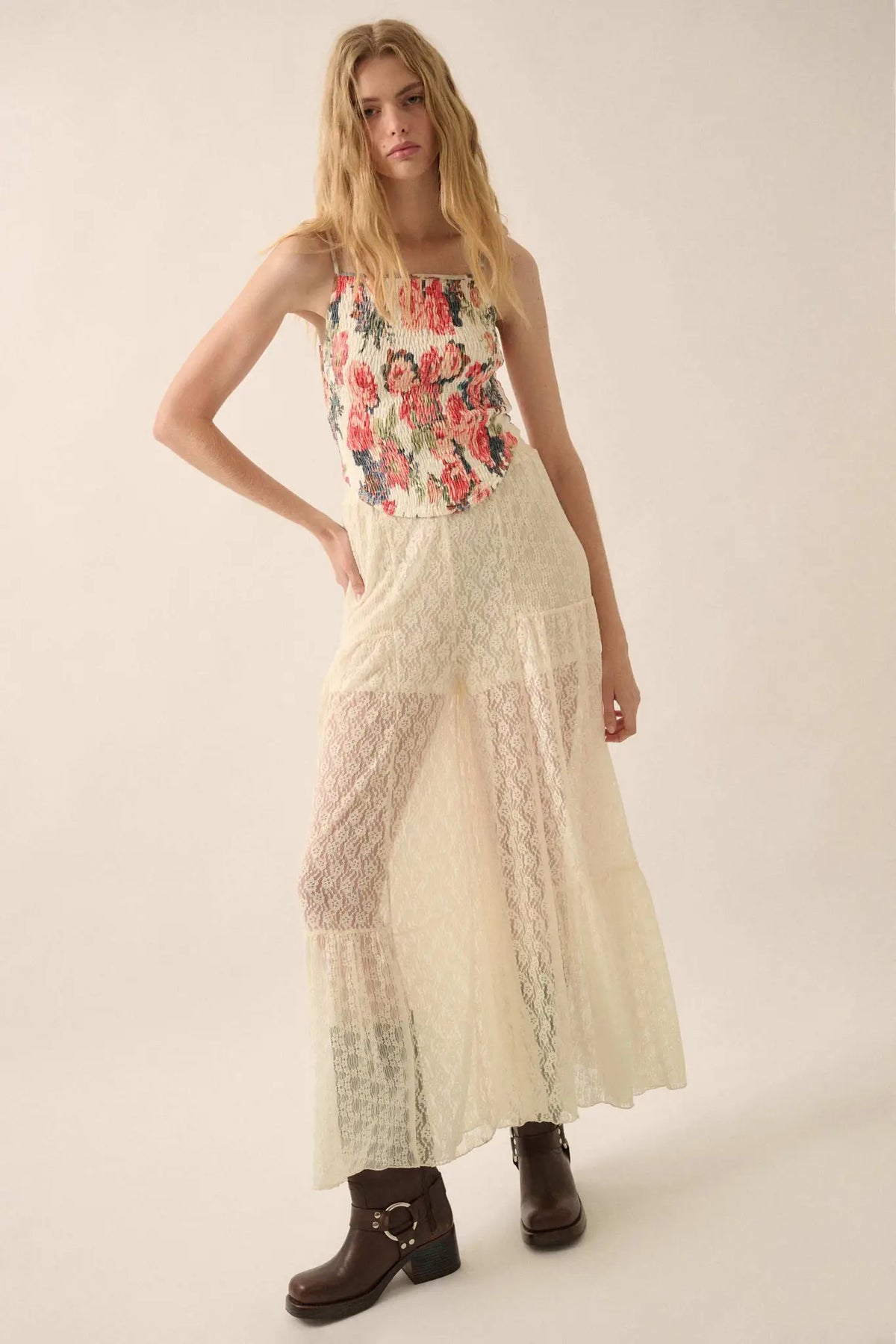 Dreamy Delight Floral Lace Ruffled Wide Leg Pants