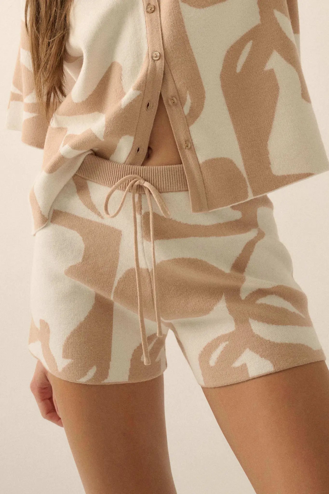 Bold Blooms Floral Jacquard Knit Sweater Shorts