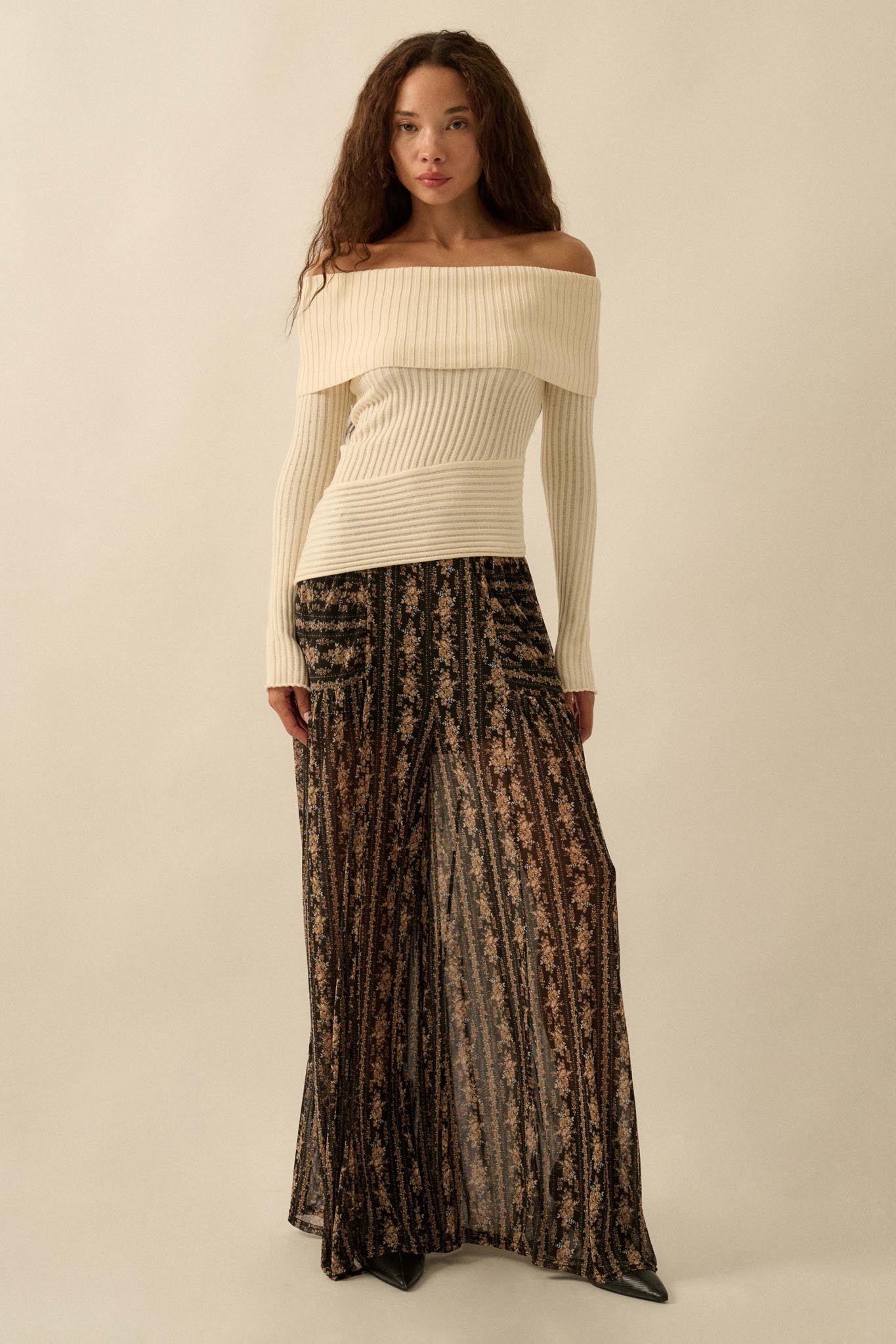 Petal Pusher Floral mesh Wide-Leg Pants